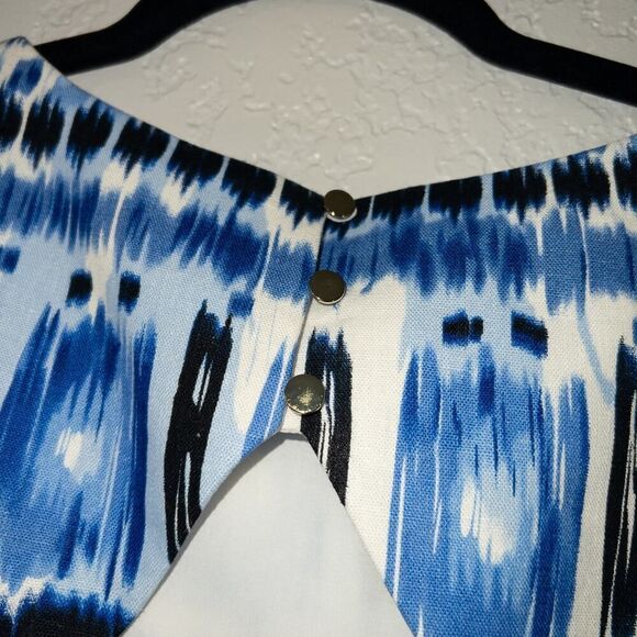 Tahari Arthur S. Levine Blue Ikat Print Linen‎ Blend Dress Size 10 - Picture 9 of 11